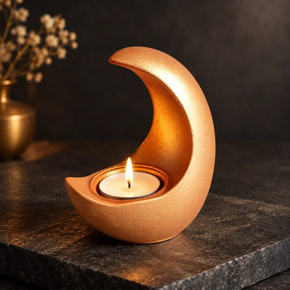 Crescent T-Light Candle Holder | Rose Gold Moon Shape Decorative Diya for Home Decor