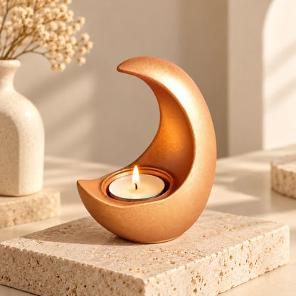 Crescent T-Light Candle Holder | Rose Gold Moon Shape Decorative Diya for Home Decor
